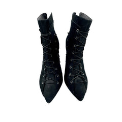Catherine Malandrino Black Suede Leather Lace Up Detail Ankle Booties