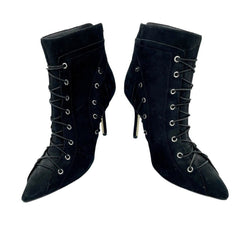 Catherine Malandrino Black Suede Leather Lace Up Detail Ankle Booties