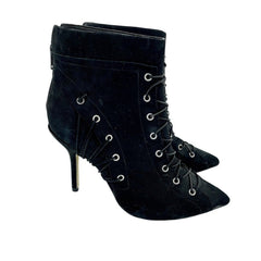 Catherine Malandrino Black Suede Leather Lace Up Detail Ankle Booties
