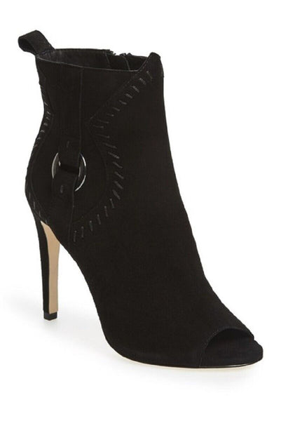 Rebecca Minkoff Ridley Black Suede Leather Peep Toe Booties - PRE-OWNED