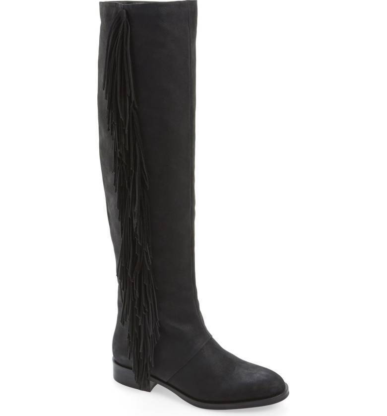 Sam Edelman Josephine Slouch Pull On Fringe Suede Leather Boots