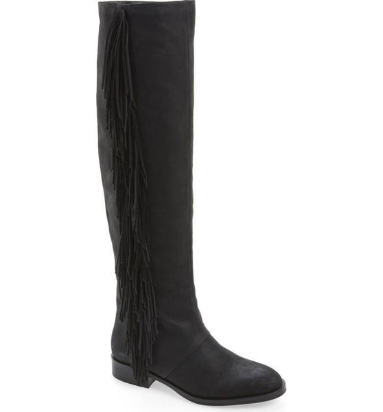 Sam Edelman Josephine Slouch Pull On Fringe Suede Leather Boots