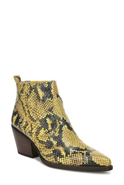 Sam Edelman Yellow Snake Print Western Ankle Boots