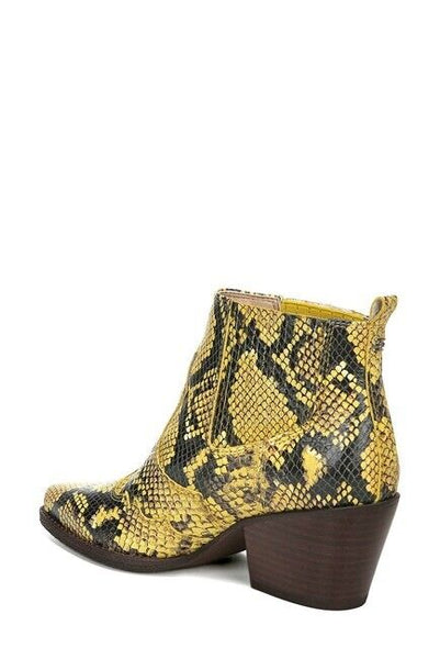 Sam Edelman Yellow Snake Print Western Ankle Boots