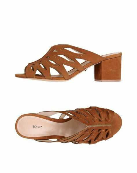 Schutz Brown Suede Leather Open Toe Slip On Sandals