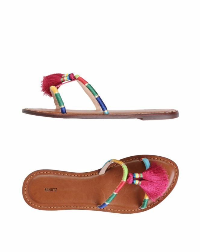 Schutz Colorful Pink Tassels Strappy Slip On Flat Sandals