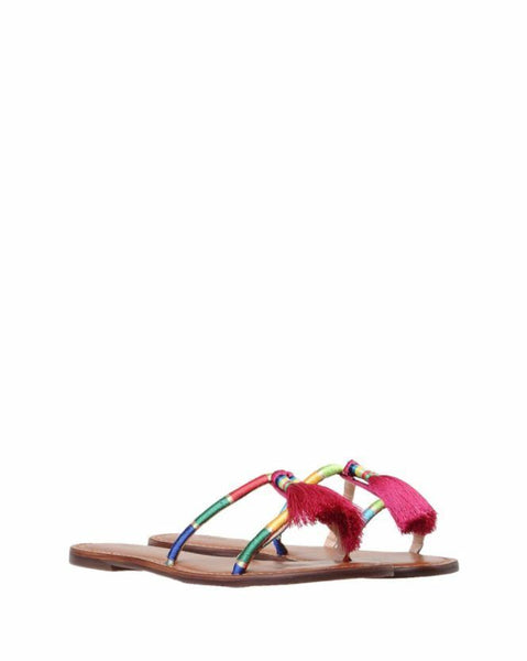 Schutz Colorful Pink Tassels Strappy Slip On Flat Sandals