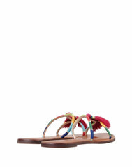 Schutz Colorful Pink Tassels Strappy Slip On Flat Sandals