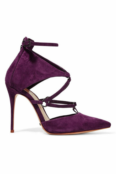 Schutz Dezi Purple Suede Leather Pointed Toe Stiletto Pumps