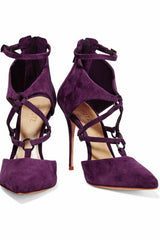 Schutz Dezi Purple Suede Leather Pointed Toe Stiletto Pumps