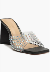 Schutz Black Crystal Clear Slip On Sandals