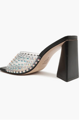 Schutz Black Crystal Clear Slip On Sandals