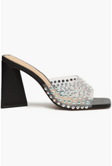 Schutz Black Crystal Clear Slip On Sandals