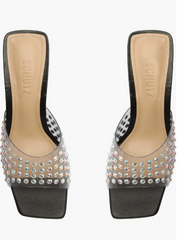 Schutz Black Crystal Clear Slip On Sandals