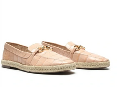 Schutz Crocodile Embossed Pink Leather Loafer Flats
