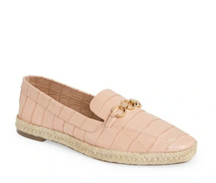 Schutz Crocodile Embossed Pink Leather Loafer Flats