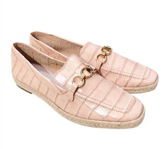 Schutz Crocodile Embossed Pink Leather Loafer Flats