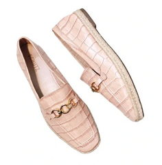 Schutz Crocodile Embossed Pink Leather Loafer Flats