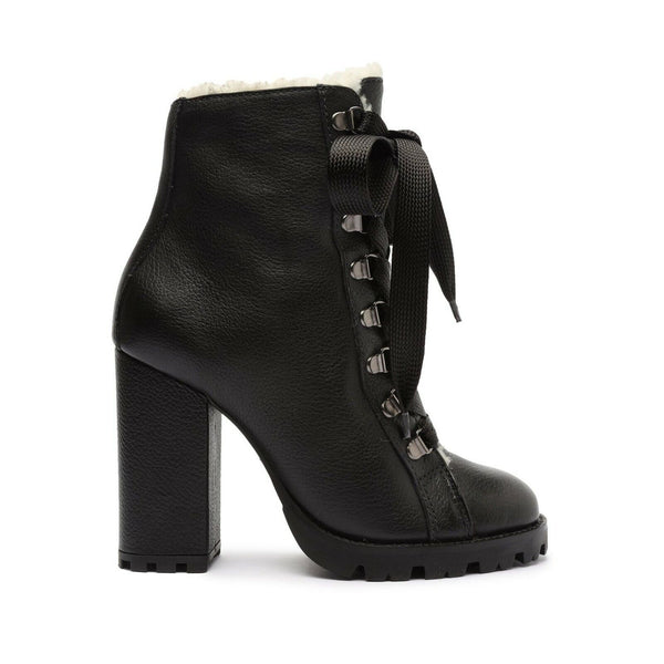 Schutz Black Faux Fur Lining Leather Bootie