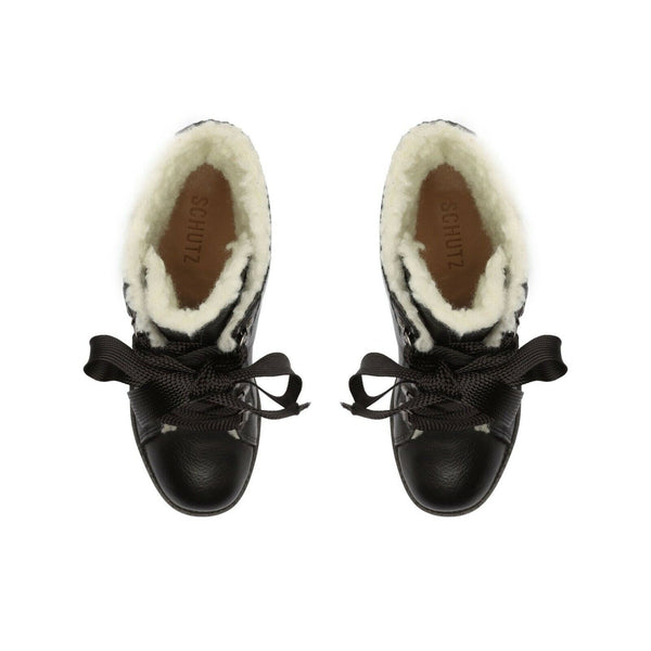 Schutz Black Faux Fur Lining Leather Bootie