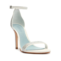 Schutz Cadey-Lee Crystal Sandal White Leather Stiletto Ankle Strap