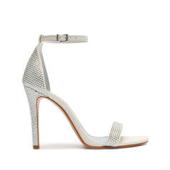 Schutz Cadey-Lee Crystal Sandal White Leather Stiletto Ankle Strap