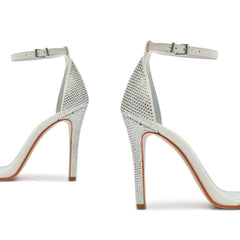 Schutz Cadey-Lee Crystal Sandal White Leather Stiletto Ankle Strap