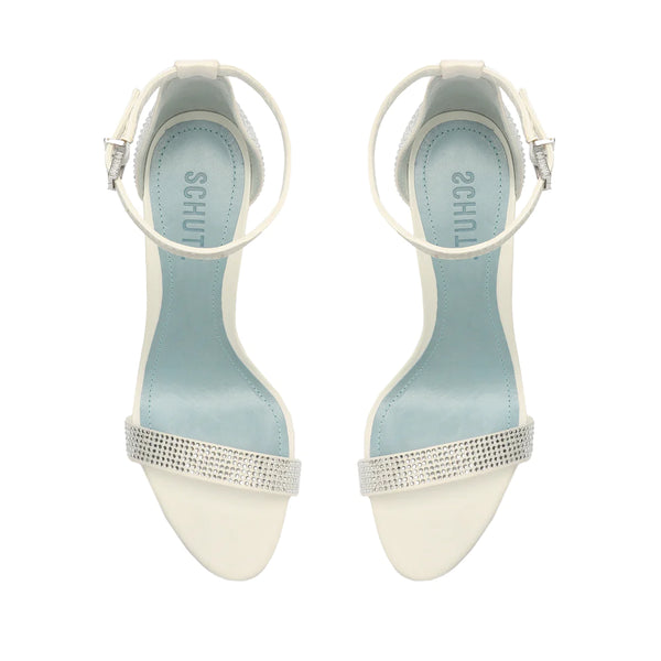 Schutz Cadey-Lee Crystal Sandal White Leather Stiletto Ankle Strap