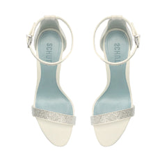 Schutz Cadey-Lee Crystal Sandal White Leather Stiletto Ankle Strap
