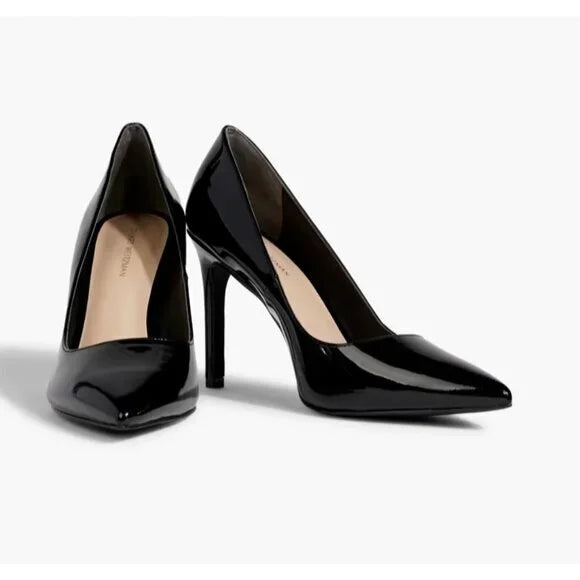 Stuart Weitzman Leigh 95 Pointed Toe Black Patent Leather Pumps