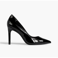 Stuart Weitzman Leigh 95 Pointed Toe Black Patent Leather Pumps