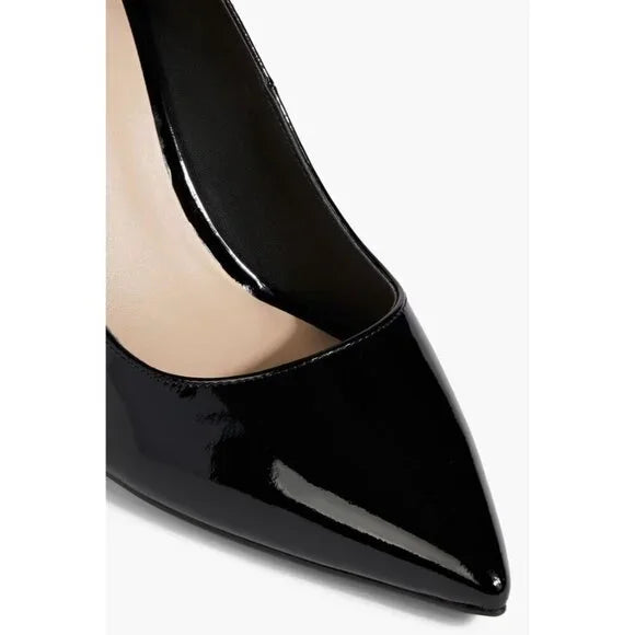 Stuart Weitzman Leigh 95 Pointed Toe Black Patent Leather Pumps