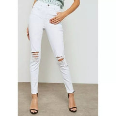 Topshop High Rise Ripped White Jamie Moto Skinny Jeans