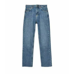 Topshop High Rise Raw Hem Cropped Straight Leg Blue Jeans