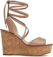 Topshop Blush Pink Leather Ankle Wrap Cork Wedge Sandals