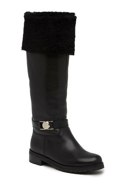Versace Collection Black Leather Fur Shearling Tall Boots