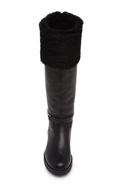 Versace Collection Black Leather Fur Shearling Tall Boots
