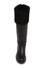 Versace Collection Black Leather Fur Shearling Tall Boots