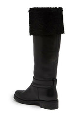 Versace Collection Black Leather Fur Shearling Tall Boots