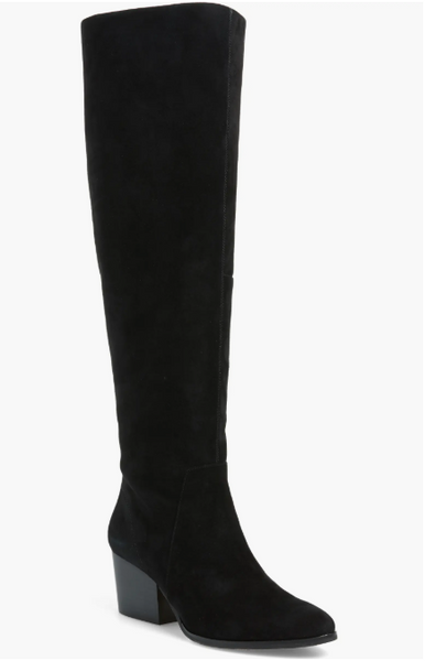 Vince Camuto Nestel Black Suede Leather  Block Heel Knee High Boots