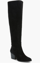 Vince Camuto Nestel Black Suede Leather  Block Heel Knee High Boots