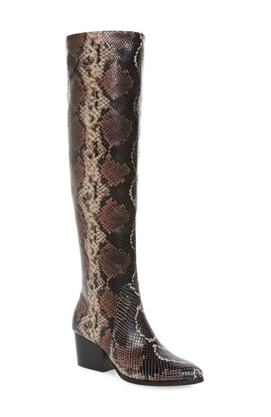 Vince Camuto Nestel Snake Print Block Leather Heel Knee High Boots