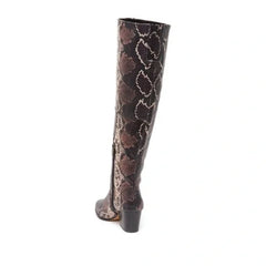 Vince Camuto Nestel Snake Print Block Leather Heel Knee High Boots
