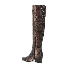 Vince Camuto Nestel Snake Print Block Leather Heel Knee High Boots