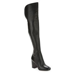 Via Spiga Beline Black Leather Over The Knee Block Heel Boots