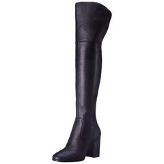 Via Spiga Beline Black Leather Over The Knee Block Heel Boots