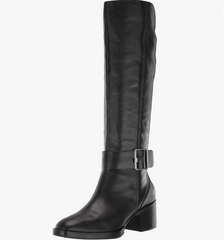 Via Spiga Black Gloss Leather Ankle Strap Tall Boots