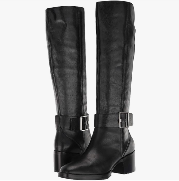 Via Spiga Black Gloss Leather Ankle Strap Tall Boots
