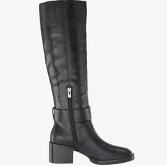 Via Spiga Black Gloss Leather Ankle Strap Tall Boots