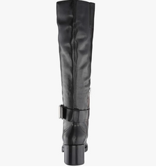 Via Spiga Black Gloss Leather Ankle Strap Tall Boots
